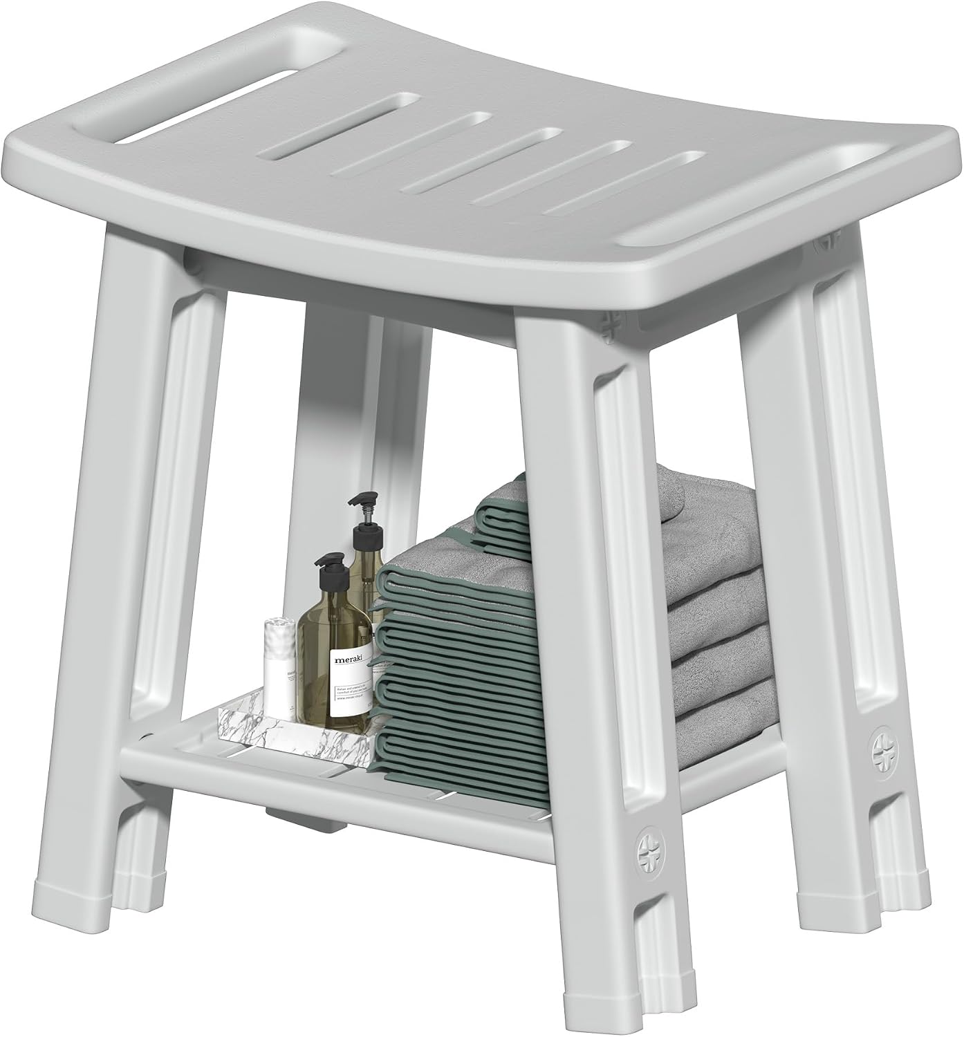 Shower Chair for Inside Shower, 400 lbs Shower Stool with Anti-Slip Foot Covers, HDPE Shower Seat for Bathroom, Bench Bath Chair for Adults, Elderly and Disabled, Light Gray