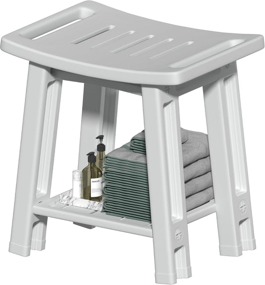 Shower Chair for Inside Shower, 400 lbs Shower Stool with Anti-Slip Foot Covers, HDPE Shower Seat for Bathroom, Bench Bath Chair for Adults, Elderly and Disabled, Light Gray