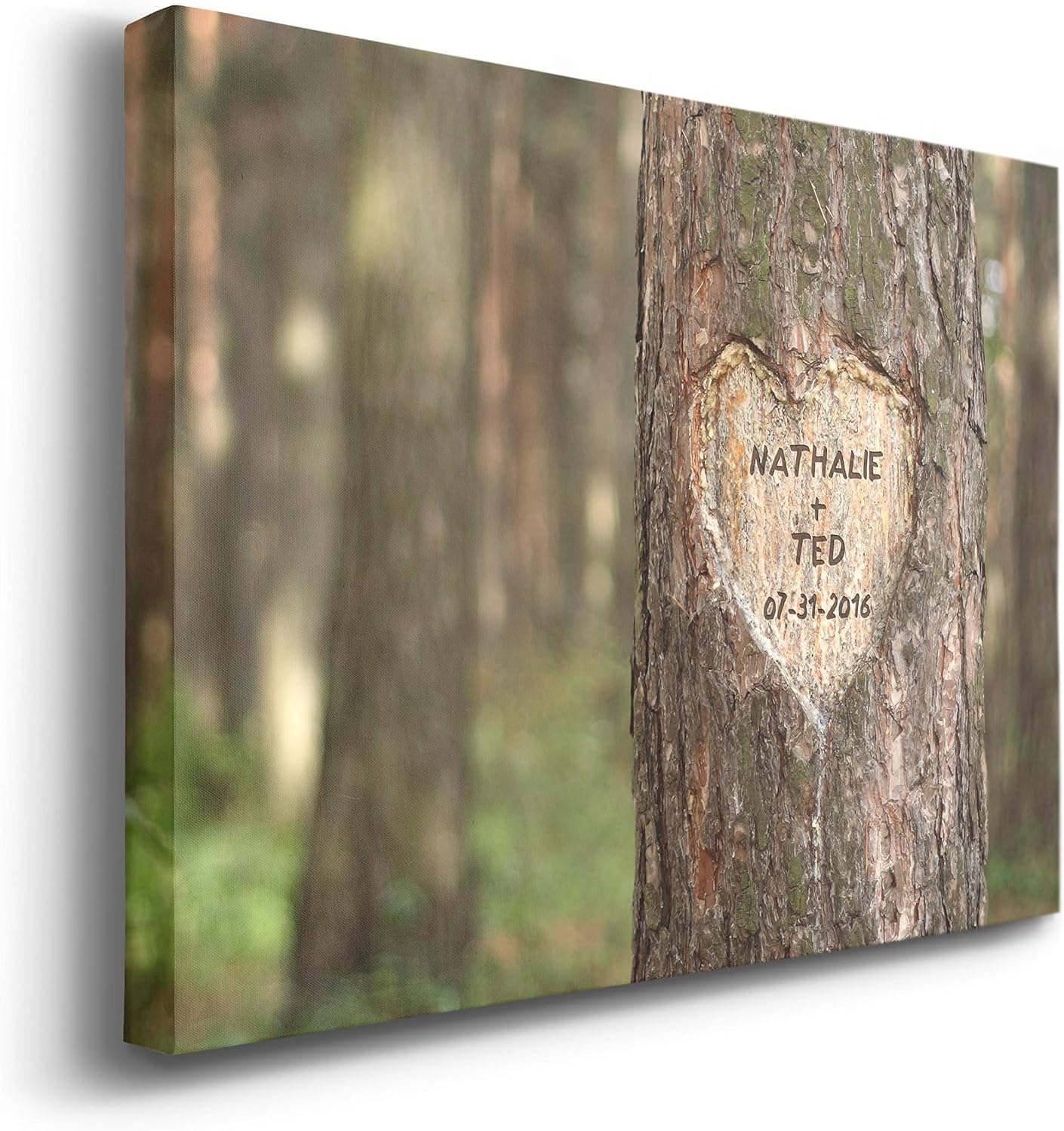 Renditions Gallery Pine Tree Heart Personalized with Couple Names & Special Date Canvas Print, Romantic Anniversary, Wedding Gift Idea, Custom Wall Art, Brides & Grooms, 12x18 Inches