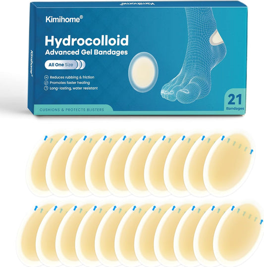 Gel Blister Bandages - 21 PCS Hydrocolloid Bandages for Feet, Blister Cushions Pads for Prevention Recovery, Water Resistant Adhesive Bandages for Heel, Toes, Daily & Travel Essentials (Heel Pack)