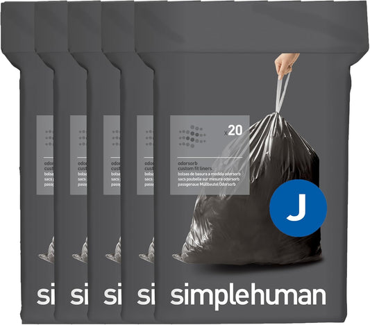 simplehuman Code J 100 Count Odorsorb® Custom Fit Liners, Drawstring Odor Absorbing Trash Bags, One-by-One Mess-Free Dispense, Extra Thick & Double Seamed, 50% PCR Plastic, 38-45 Liter / 10-12 Gallon