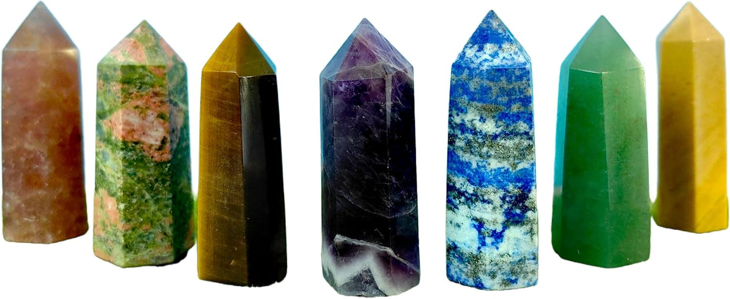 Natural Healing Quartz Crystal Tower 6 Faceted Single Point Chakra Crystal Obelisk Wand Energy Meditation Stone Home Decor Collection Gift (Tourmaline)