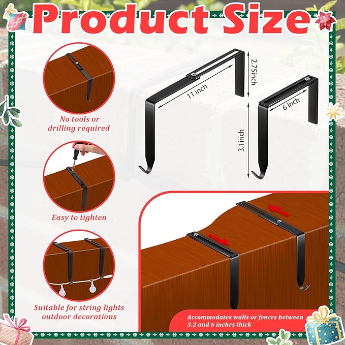 Frienda 6 Pcs Adjustable Outdoor Light String Metal Hooks for 3.2-6 Inch Concrete Wall Cinder Block Fences Hangers Outdoor Light String Hooks No Drill for Concrete Wall Cinder Block and Fence(Black)