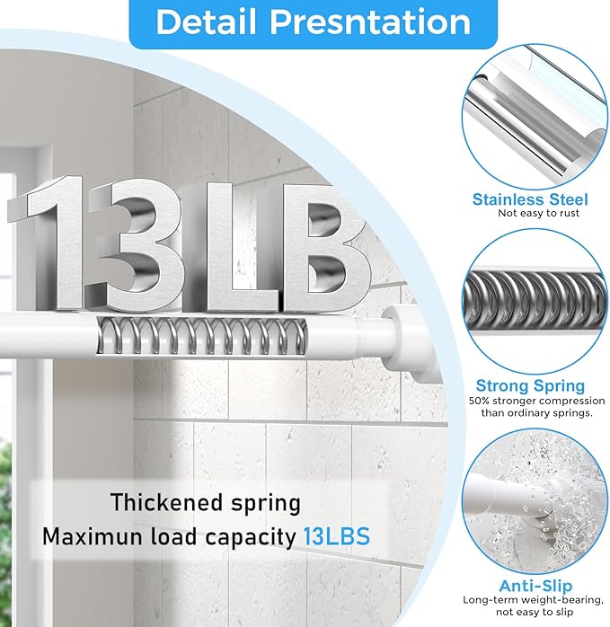 2-Pack White Shower Curtain Rod 31-49 Inch - Shower Tension Rod for Bathroom, Closet, Window, Room Divider, Adjustable Small Shower Rod, Easy Installation, No Drilling