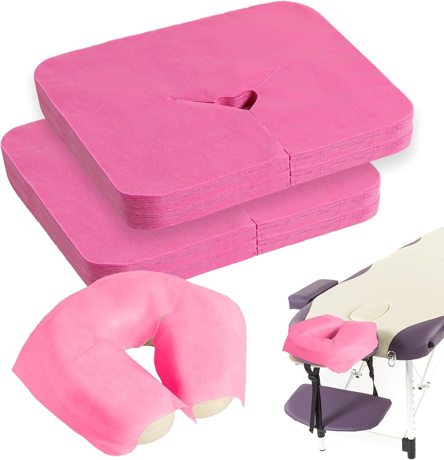 200 Pieces Disposable Face Cradle Covers Massage Headrest Covers for Massage Tables and Massage Chairs Beauty Spa Salon Bed, 11.8 x 15.7 Inches (Pink)