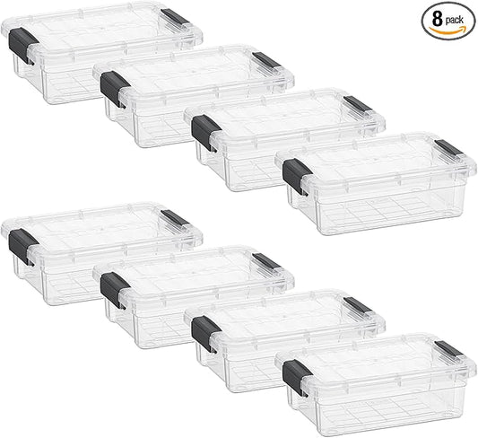 Superio Clear Storage Boxes with Lids, 1.27 Quart Plastic Container Bins for Organizing, Stackable Crates, BPA Free, Non Toxic, Odor Free, Organizers for Home, Office and Dorm, 8 Pack