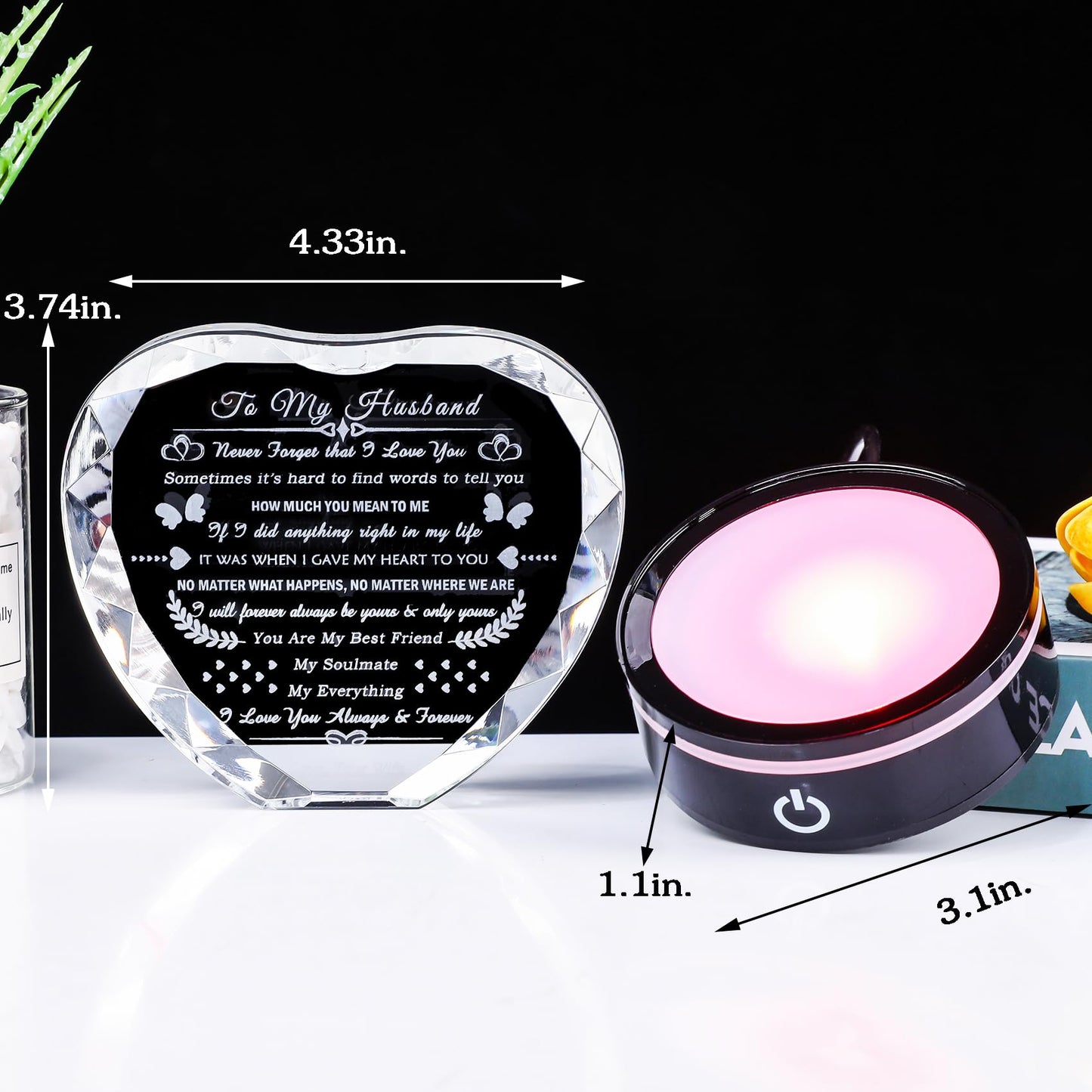 YWHL Gifts for Husband with Colorful Base I Love You Gifts for Him Best Anniversary Birthday Husband Gift Idea Romantic Crystal to My Husband Presents for Valentine's Day Christmas Fathers Day