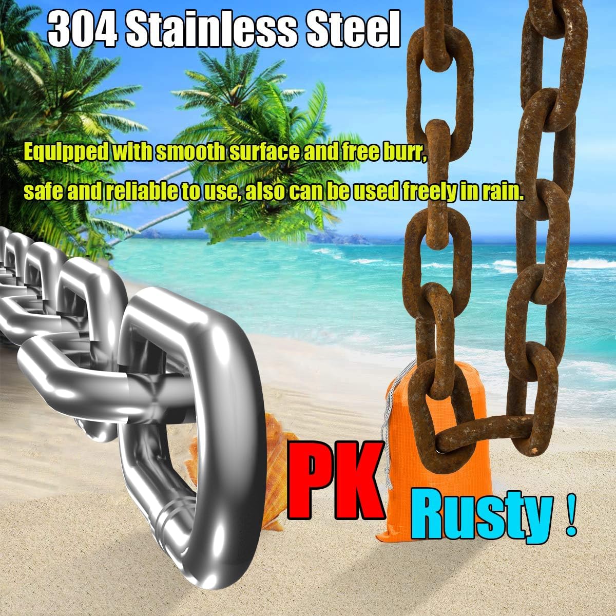 Stainless Steel Chain, Lsqurel 5/16inch Heavy Duty Chain Link Chain 6.5ft Safety Chain Utility Chain Metal Chain for Indoor and Outdoor (5/16in-6.5ft)