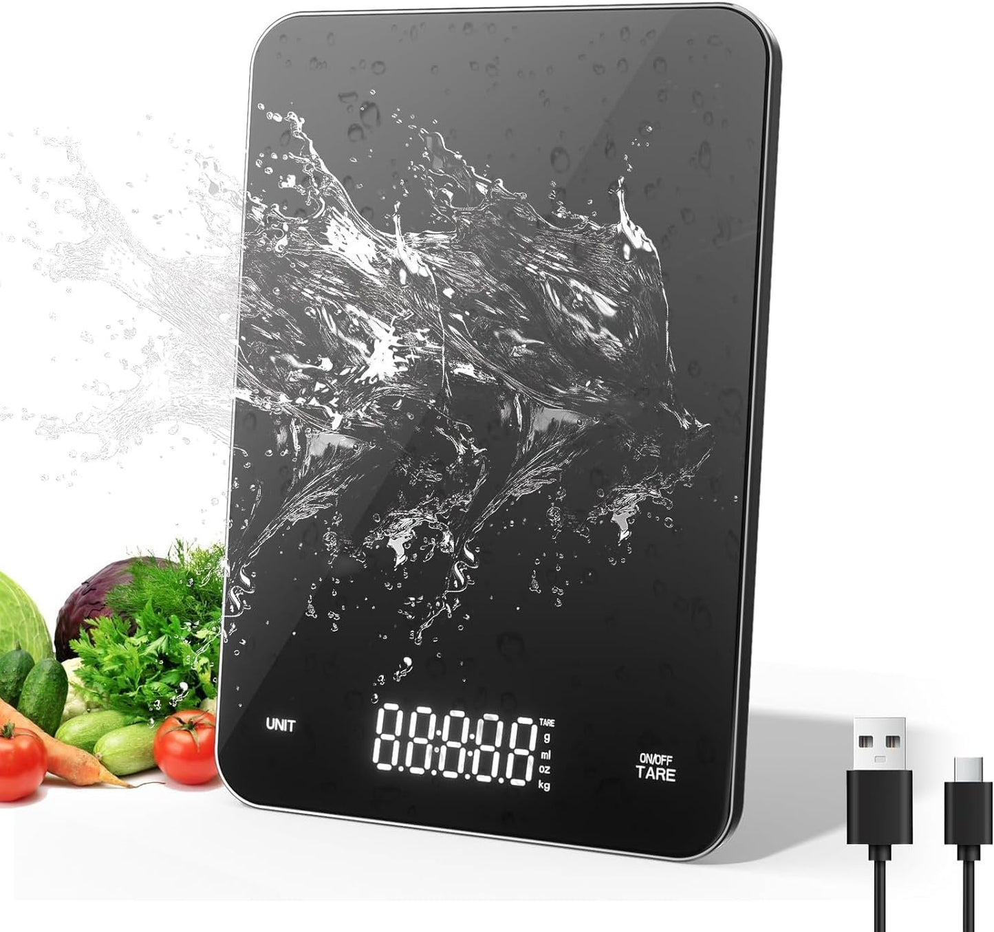 Rechargeable Digital Kitchen Scale, 5kg/0.1g (11lb/0.01oz) Precision Food Scale Electronic. Tempered Glass Weighing Platform, Tare&4 Unit Modes, Perfect for Baking, Bread, Cooking