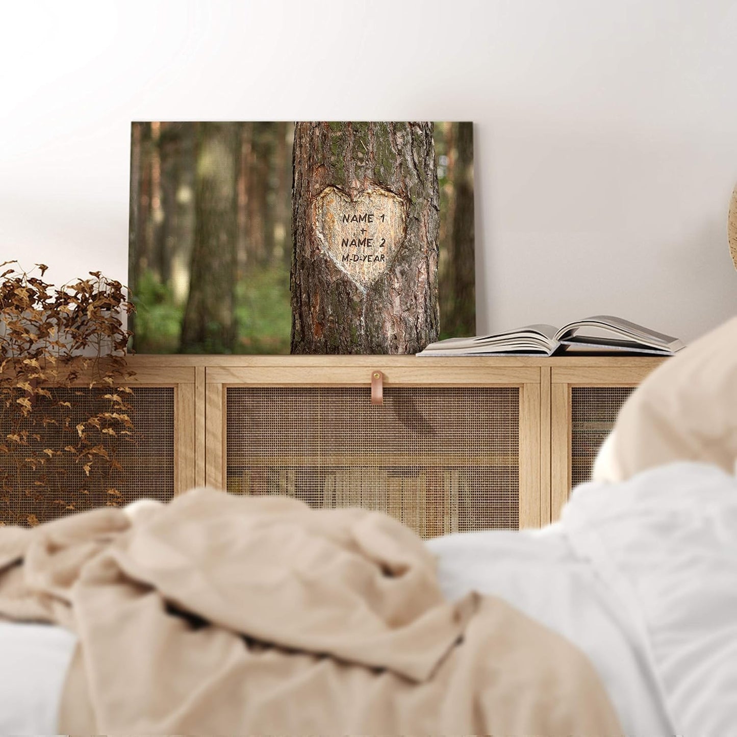 Renditions Gallery Pine Tree Heart Personalized with Couple Names & Special Date Canvas Print, Romantic Anniversary, Wedding Gift Idea, Custom Wall Art, Brides & Grooms, 12x18 Inches