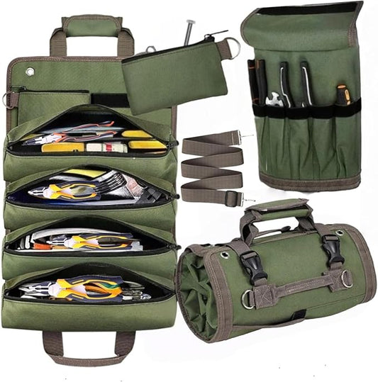 Tool Roll Up Bag Organizer Heavy Duty Portable Tool Storage with Multiple Pockets for Mechanics, Electricians Handyman Practical Gift for Men dads