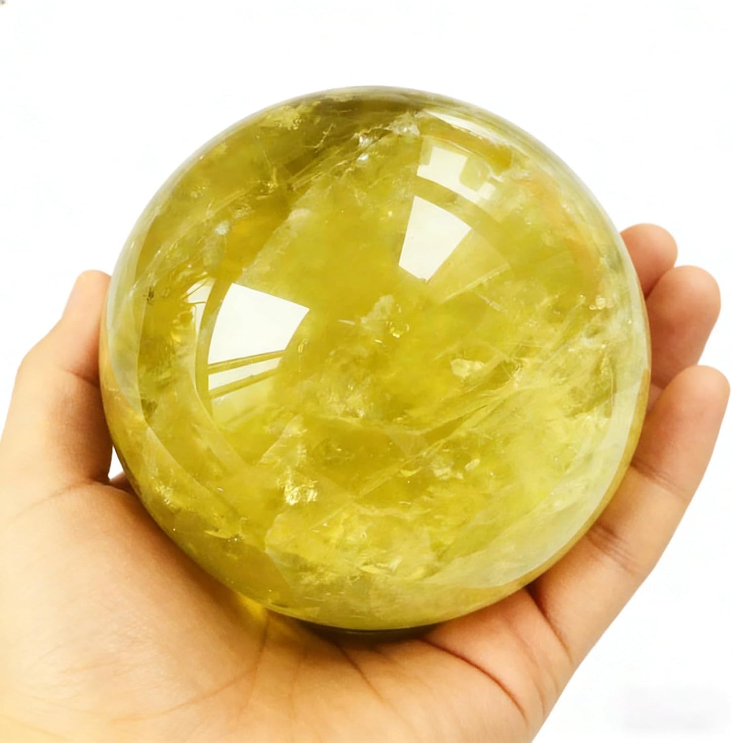 Natural Stone Crystal Sphere Feng Shui Home Decoration Ball Positive Energy Scrying Orb for Meditation Tool for Spiritual Space Purification Globe Diameter 6-7cm Citrine Sphere