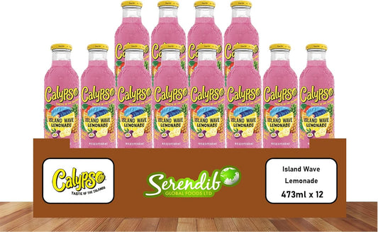 Calypso Lemonade, Island Wave Lemonade, Made with Real Fruit, 16 Fl Oz Glass Bottles (Pack of 12)