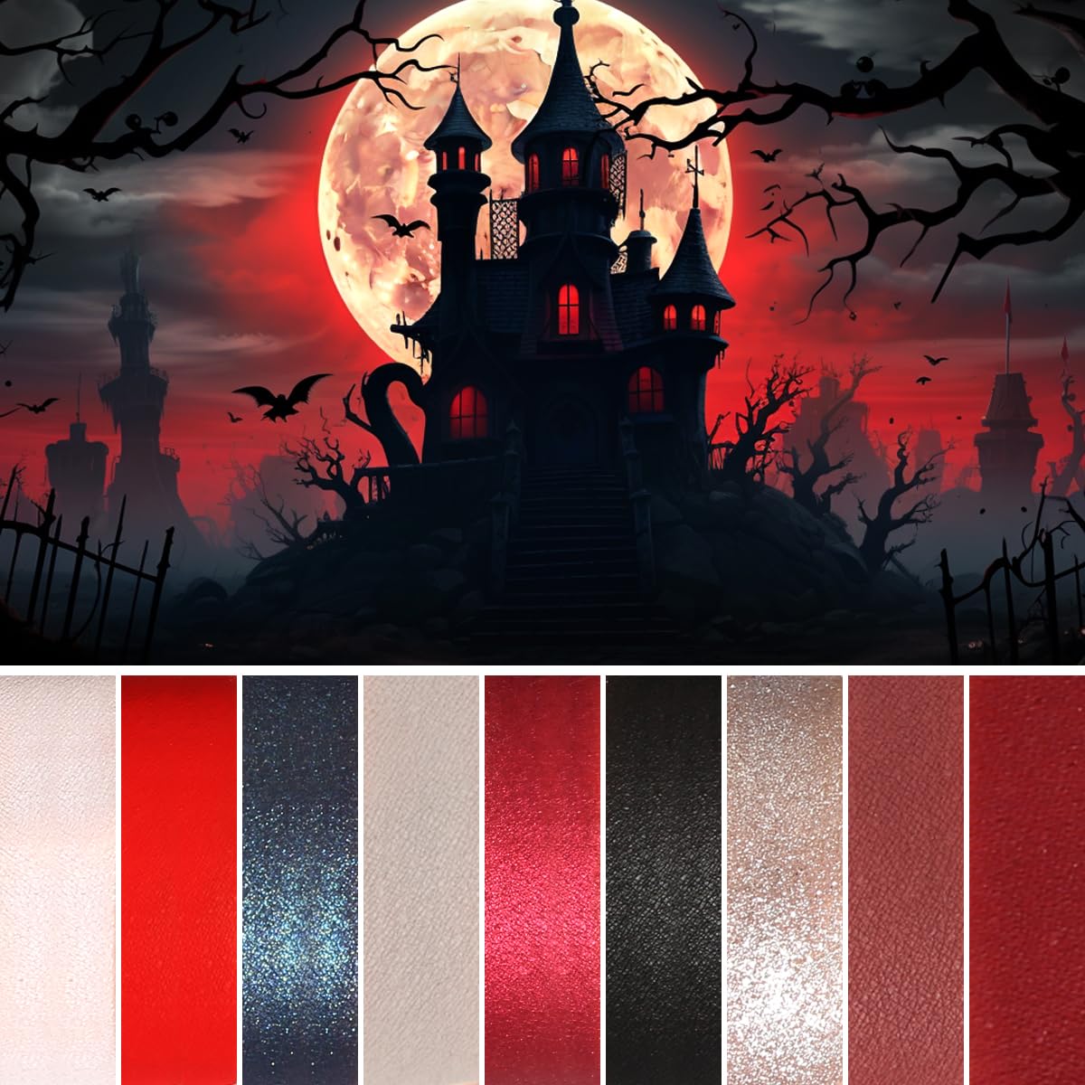 ecofavor Red Goth Eyeshadow Palette - 9 Colors True Hot Red Black Eye Shadows | Halloween Glitters Makeup | Matte Shimmer High Pigmentation | Clown Vampire SFX Halloween Christmas Palette