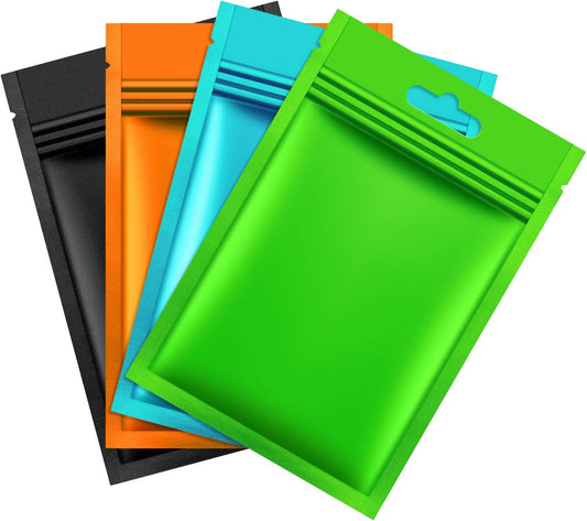 Hestya 200 Pieces Film Resealable Bags Polyester Odor Proof Bags Aluminum Foil Food Storage Metallic Flat Zipper Sealable Pouch for Small Business Candy Sample Packaging(3.1 x 5.1 Inch,Multicolor)