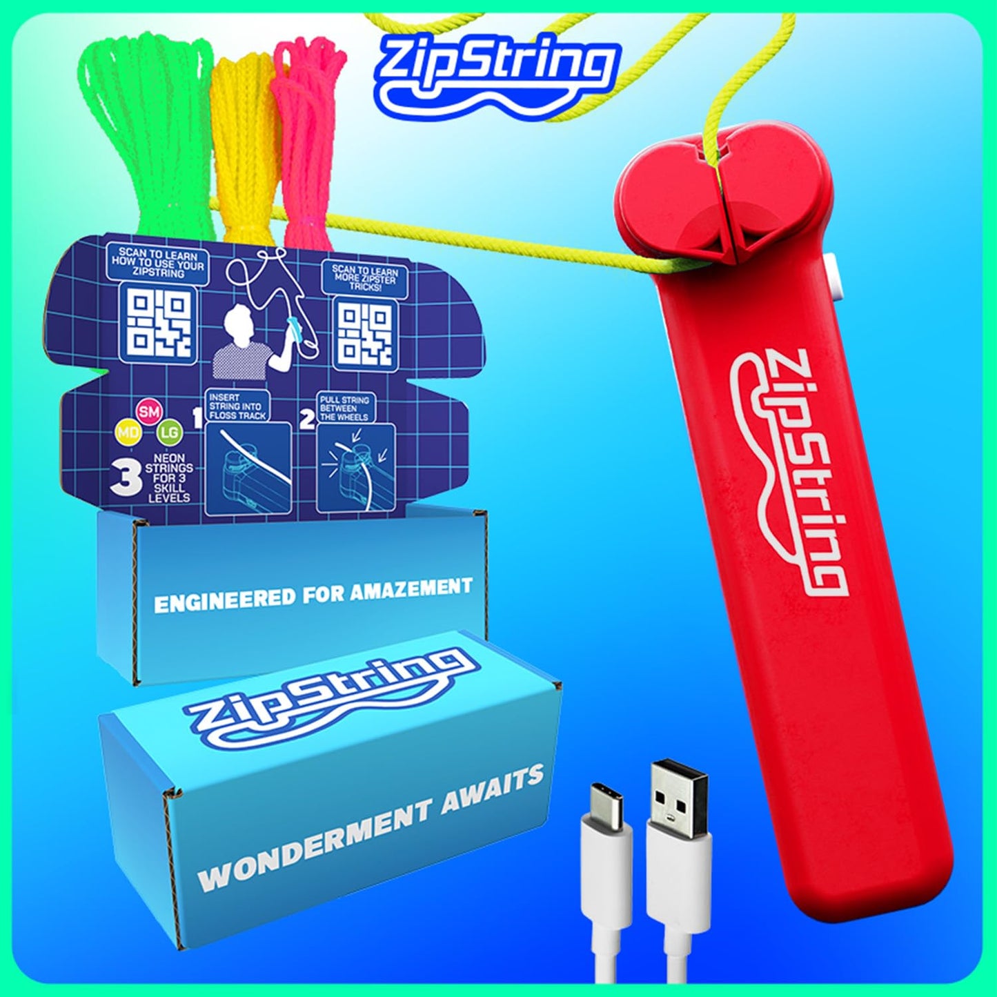 ZipString Original - As Seen on Shark Tank - Classic Rope Launcher Toy, Perfect for Kids & Adults - Fly a String Loop in The Air for Endless Tricks & Fun, Wonderment Awaits, Rock'it Red
