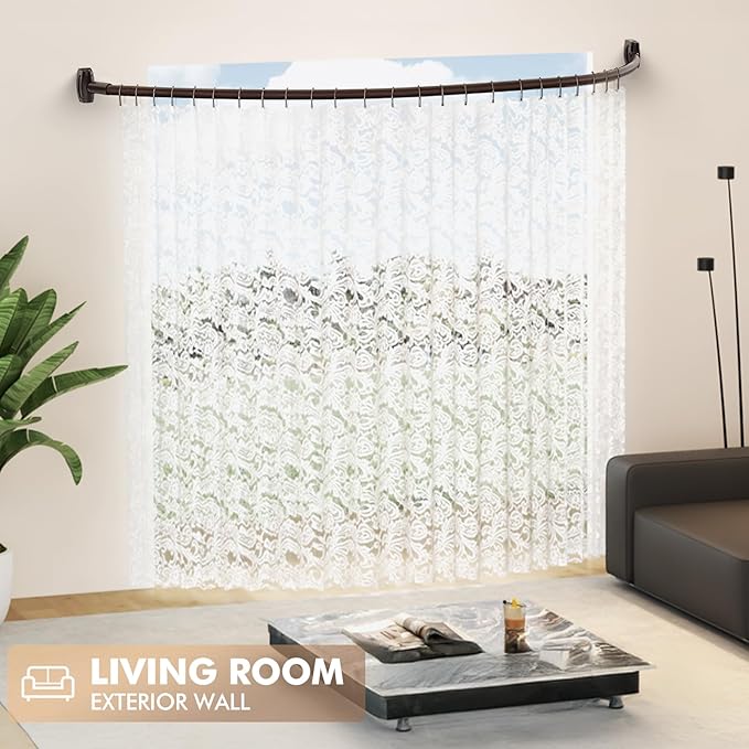 Bonpally Curved Shower Curtain Rod for Bathroom, 40-72 Inches Adjustable Curved Shower Rod, 0.9MM Aluminum Shower Curtain Rod with Rotating Brackets for Extra Shower Space, Need to Drill, Bronze
