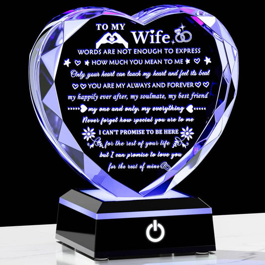 Arikyrist Romantic Wife Gifts from Husband with Colorful LED Base Anniversary Birthday Gift for Wife Crystal Keepsake I Love You Gifts for Her on Mothers Day Valentine Christmas