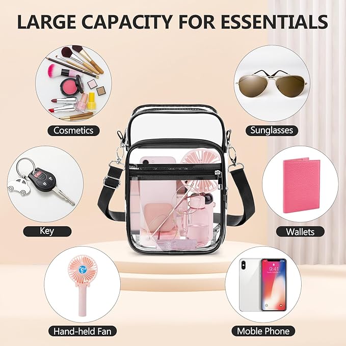 Blvornl Clear Crossbody Bag with Adjustable Shoulder Strap, Stadium Approved PVC Purse Bag, Messenger Bag