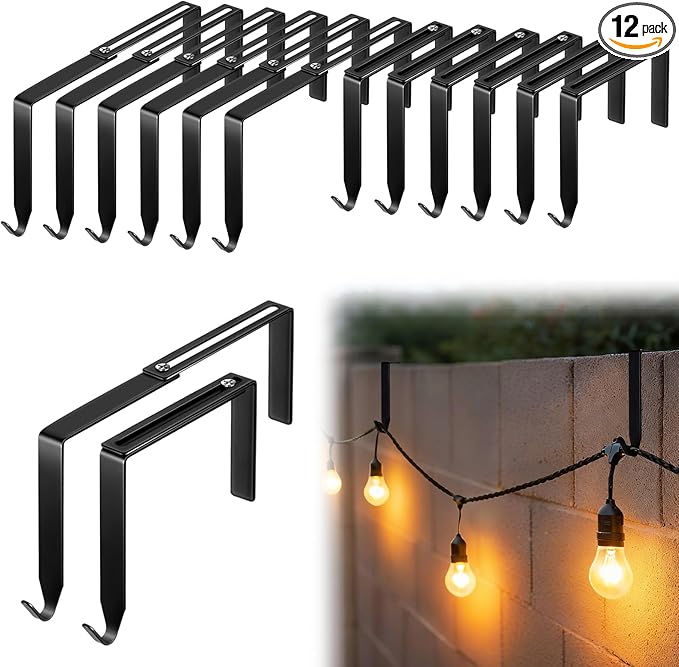 Frienda 12 Pcs Adjustable Outdoor Light String Metal Hooks for 3.2-6 Inch Concrete Wall Cinder Block Fences Hangers Outdoor Light String Hooks No Drill for Concrete Wall Cinder Block and Fence(Black)
