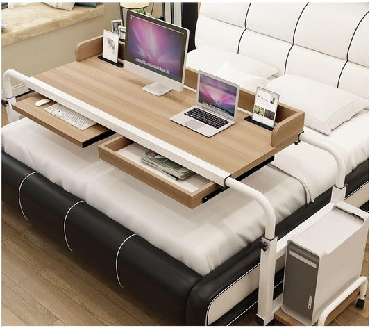 Overbed Table Wheels Extendable Rolling Overbed Table,Overbed Table with Wheels,Overbed Desk Rolling Laptop Stand Over Bed Desk Mobile Overbed Table with Adjustable Length and Heig