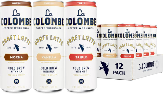 La Colombe draft Latte Variety Pack, 11 fl oz cans (Pack of 12), Includes Triple, Vanilla & Mocha Latte, Coffeehouse Quality, Ready-to-Drink, On-the-Go