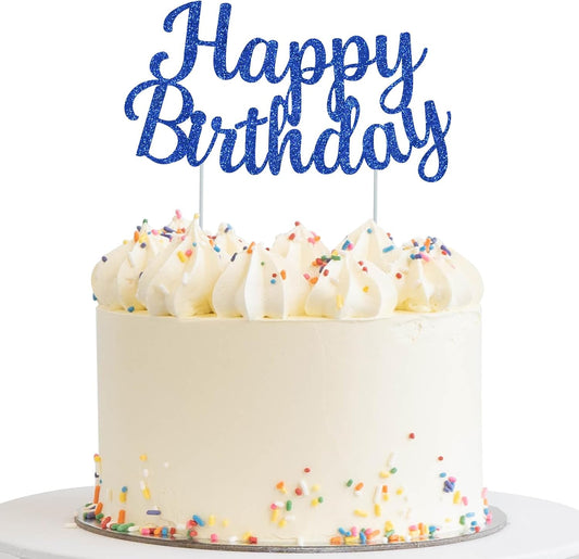 BEISHIDA Blue happy birthday Cake Topper, Happy Birthday Cake Bunting Decor,Birthday Party Decoration Supplies，Photo Booth Props