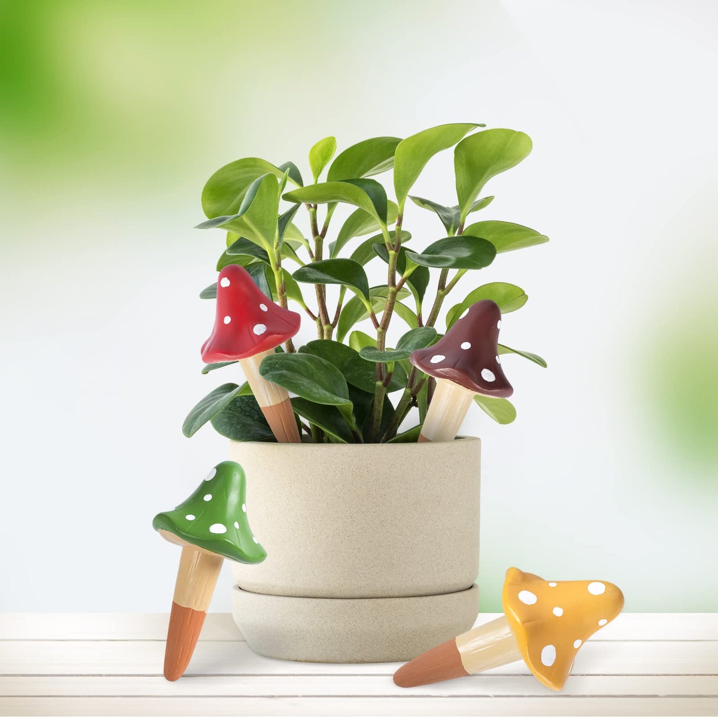HOMYHEE Self Watering Spikes Mushroom Shaped Plant Watering Globes Irrigation Terracotta Watering Device Garden Waterer for Indoor Outdoor Plant 4 Packs