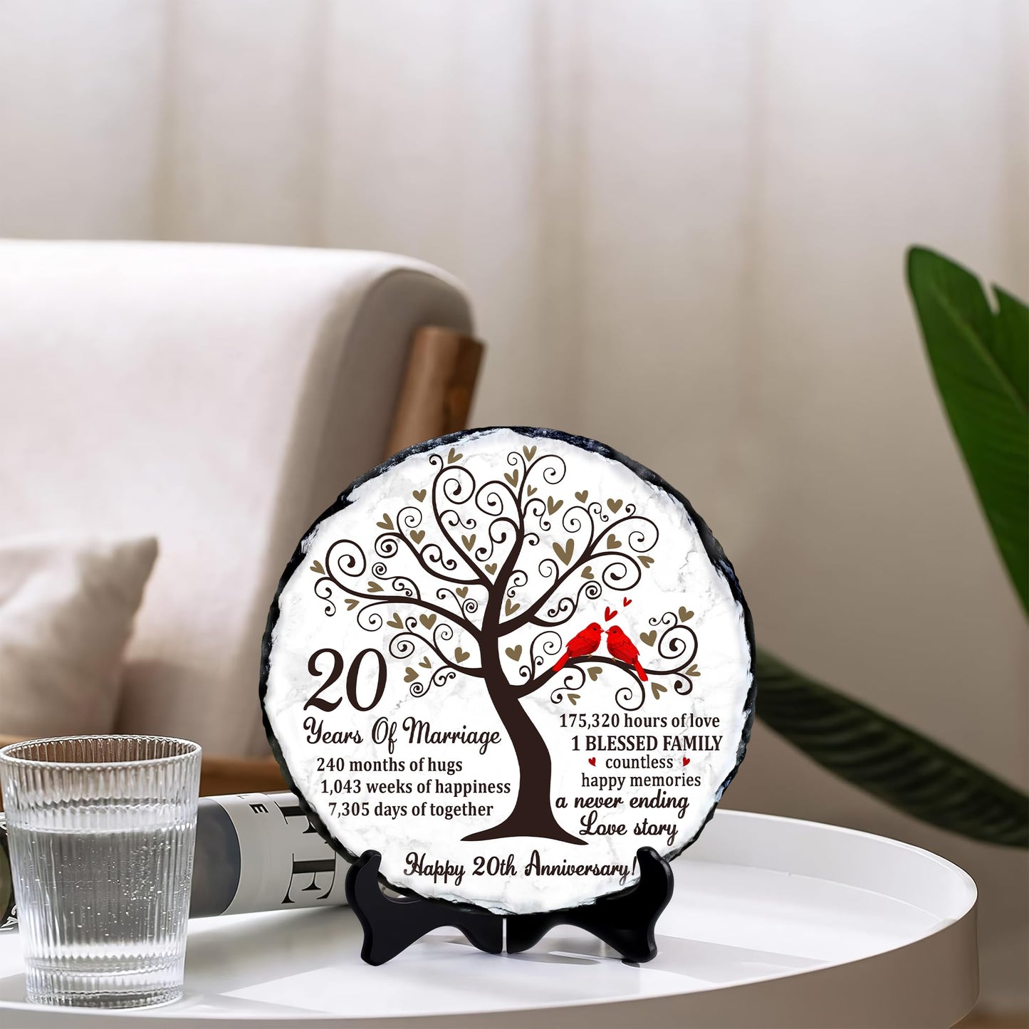 Bozspacer China Anniversary Slate Plate – 20th Anniversary Wedding Gifts for Couples, Husband, Wife or Parents – Elegant Slate Keepsake to Celebrate 20 Years of Marriage
