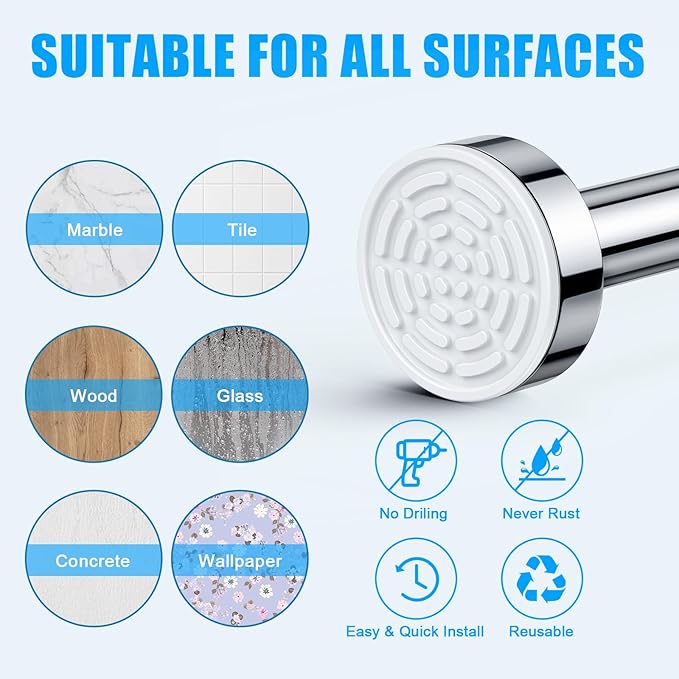 TEECK Shower Curtain Rod, 32-104 inch Adjustable Spring Tension Curtain Rod, Never Rust Anti-Slip Shower Curtain Rod for Bathroom, No Drilling, Never Collapse, Easy to Use, Silver