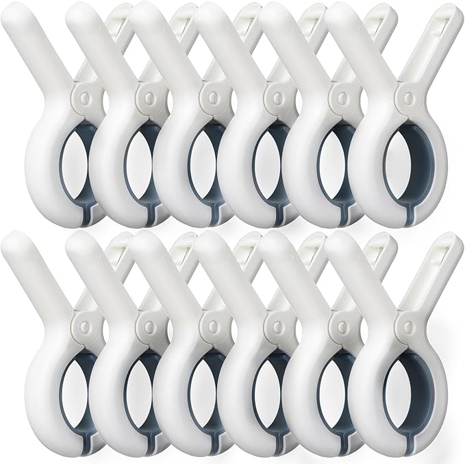 12 Pack Beach Towel Clips with Strong Anti-Rust Springs,Heavy Duty Towel Clips,Plastic Laundry Clothes Pins to Keep Your Towel, Clothes, Blankets to Dry on Clothesline and Hanging Rack (Blue)