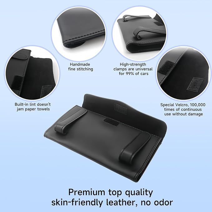 Car Tissue Holder with Ultra Soft Lotion Facial Tissues - Slim Visor Mount for Cars/Trucks/SUVs, Kleenex-Compatible Napkin Organizer (Ergonomic Design, Easy Installation)