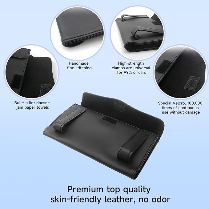 Car Tissue Holder with Ultra Soft Lotion Facial Tissues - Slim Visor Mount for Cars/Trucks/SUVs, Kleenex-Compatible Napkin Organizer (Ergonomic Design, Easy Installation)