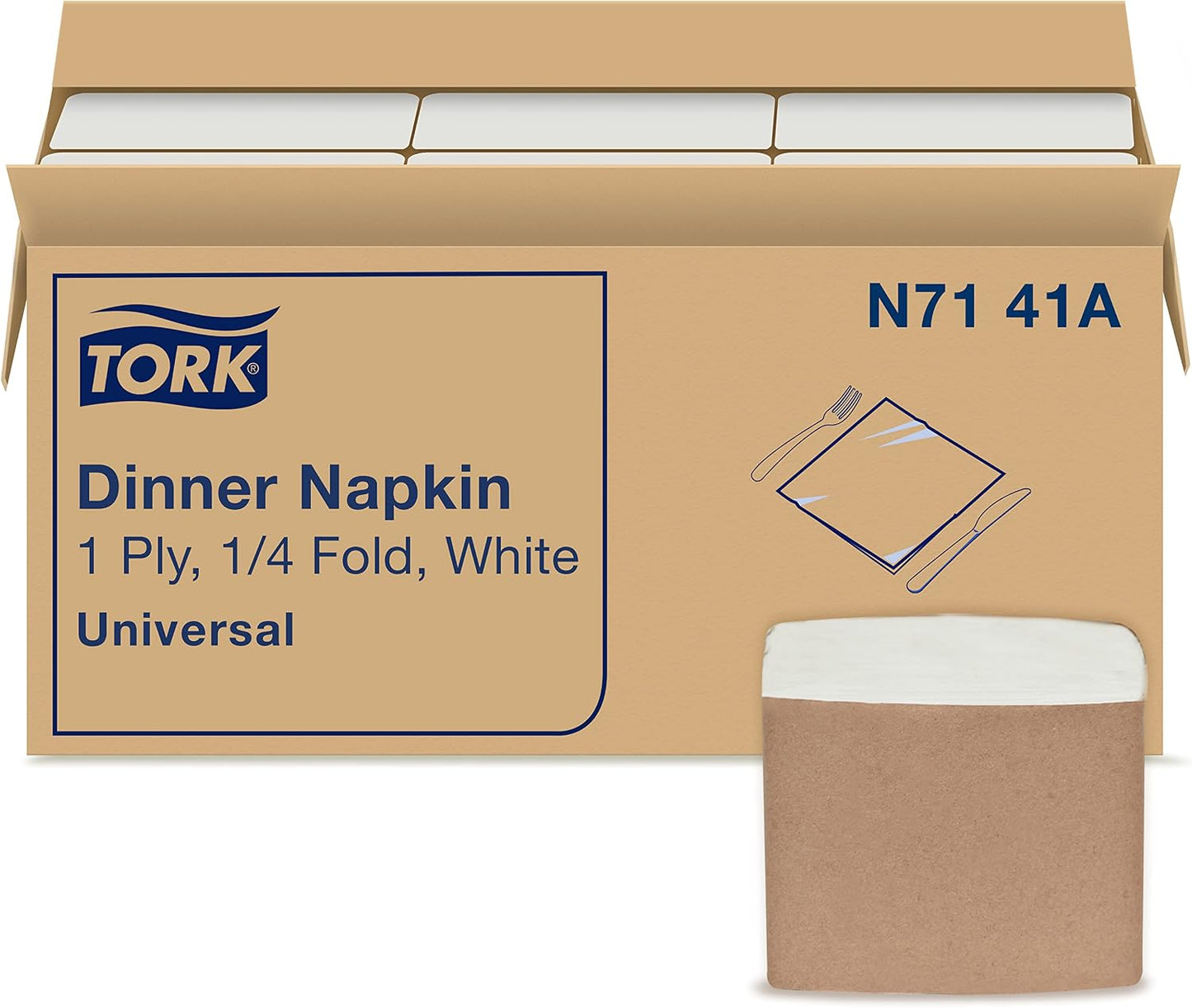 Tork White Dinner Napkin, 1/4 Fold 1-ply, 17" x 16.9", 12 x 334 napkins, N7141A