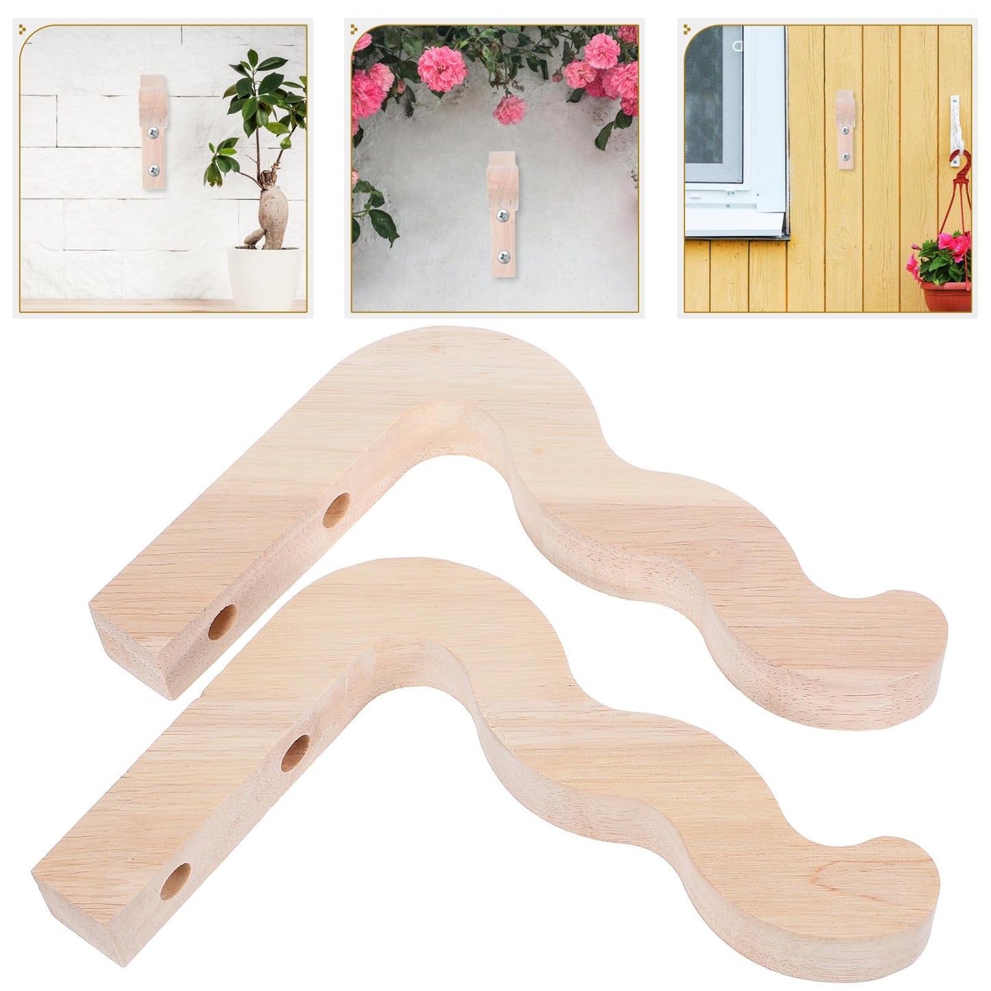 JOINPAYA 2pcs Wall-Mounted Plant Hooks and Flowerpot Hanging Brackets, Natural Wood Indoor Outdoor Planter Hangers for Lanterns, Wind Chimes, Garden Patio Decor
