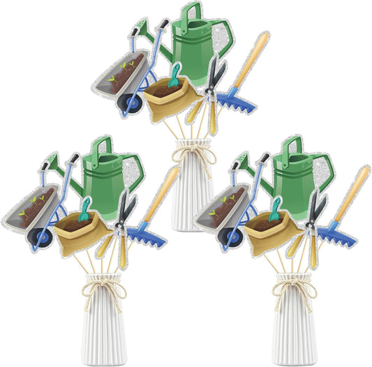 Garden Tool Theme Centerpiece Sticks, Birthday Table Toppers,Gardening Tool Summer Birthday Party Decorations Gardener Retirement Centerpieces for Table Supplies.Set of 15