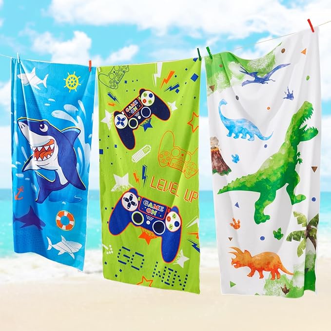 WERNNSAI Kids Beach Towel for Boys - 30” x 60” Shark Sand Free Swim Towels Pool Beach Towel for Boys Kids Quick Dry Absorbent Super Soft Beach Blanket Camping Travel Bath Shower Towel