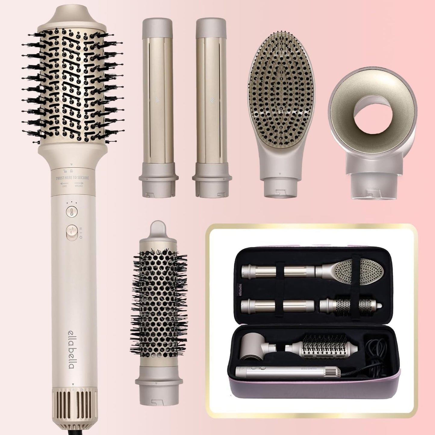 ELLA BELLAÂ® 6 in 1 Professional Hot Air Styler â¢ Powerful Hair Dryer & Straightener Set â¢ Styling Without Heat Damage â¢ Fast Drying Curling Volumizing Straightening â¢ Includes Protective Travel Case