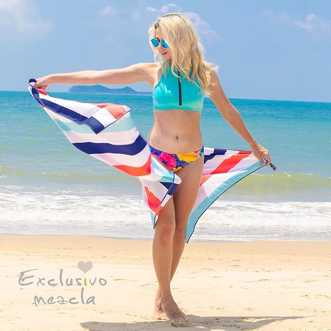 Exclusivo Mezcla Microfiber Quick Dry Beach Towel, Oversized Lightweight Sandfree Pool Towel for Swimming Camping Travel with Bag (Navy, 35x70 Inches)