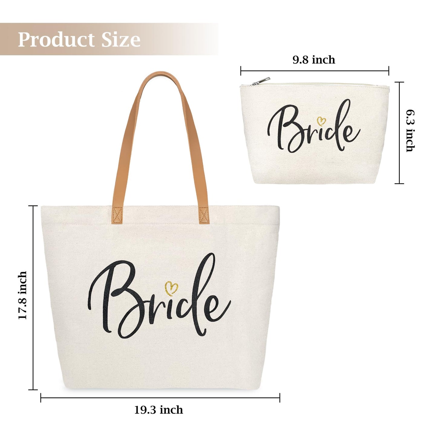 ELEGANTPARK Bride Gifts Wedding Gifts for Bride Bag Bridal Shower Bachelorette Party Honeymoon Large Shoulder Bags Canvas Totes with Zipper Set of 2