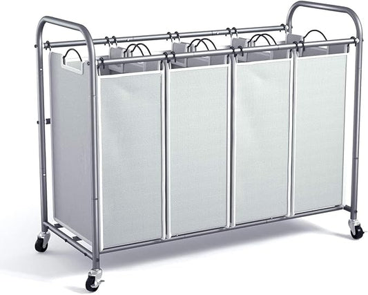 ROMOON Laundry Hamper Sorter Cart: 4-Section Organizer with Heavy-Duty Lockable Wheels and Removable Bags | 172L Rolling Laundry Basket for Dirty Clothes in Laundry Room or Small Spaces (Gray)