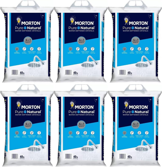 Salt-E Pure & Natural Water Softener Salt Crystals, 40 lb Bags, 6 Pack, All-Natural Mineral Remover for Hard Water, Compatible with All Major Softener Systems