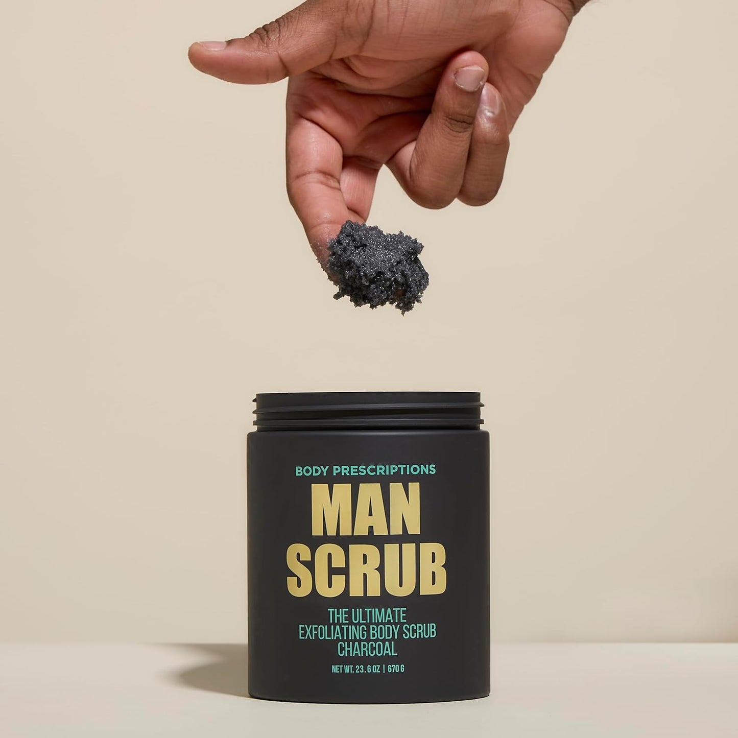 Body Prescriptions Men’s Exfoliating Body Scrub – Ultimate Skin Cleansing Wash in Jar with Twist-Top Lid, For All Skin Types, 21 Ounce (Pack of 4), Charcoal