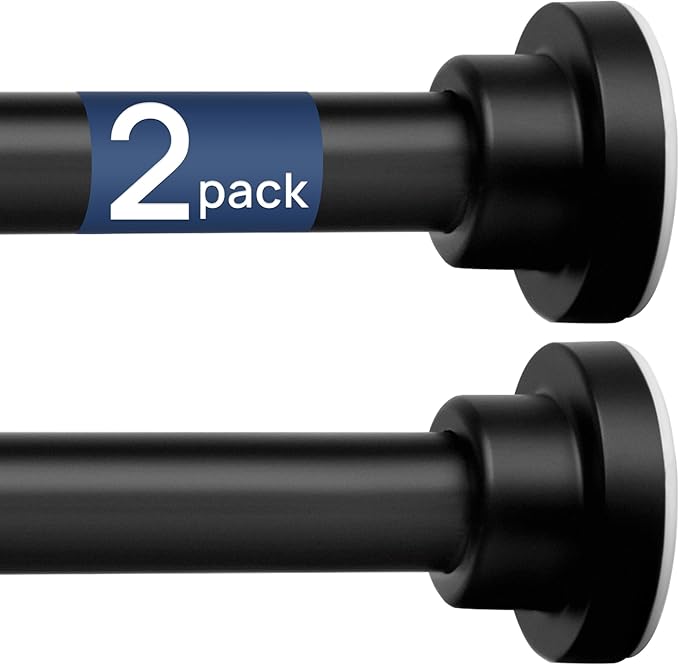 ENJOYBASICS 2 Pack Adjustable Spring Tension Curtain Rods 32 to 54 Inches, Stainless Steel Matte Black Shower Rod No Drilling for Window, Bathroom, Closet, Room Divider, 7/8" Diameter