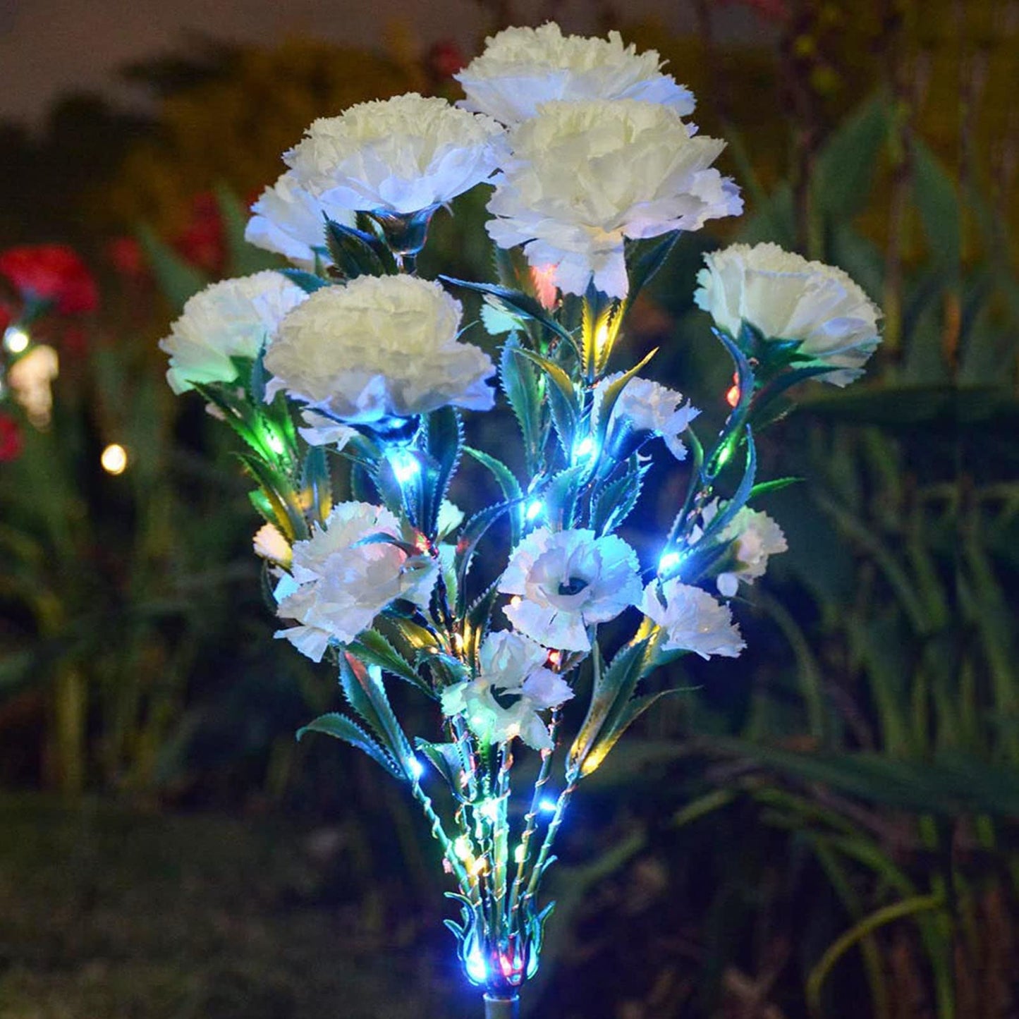 Abkshine Solar Lights Outdoor Garden, 21-Flower Artificial Carnations, Waterproof Solar Powered Flower Stake Lights, Mothers Day Christmas Birthday Gifts for Wife Mom Garden Yard Gravesite Decorations