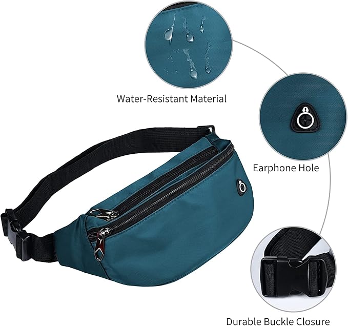 Fanny Packs for Men and Women, Waterproof Sports Waist Pack Bag for Travel Hiking Running Hands-free