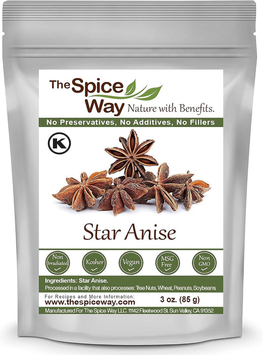 The Spice Way Star Anise - whole star anise (3 oz) great for baking and tea