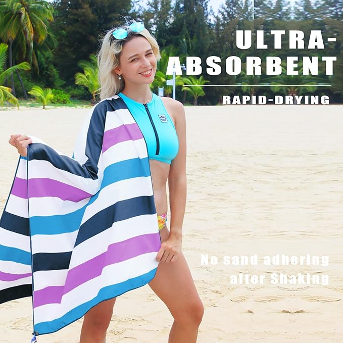 Exclusivo Mezcla Microfiber Quick Dry Beach Towel, Oversized Lightweight Sandfree Pool Towel for Swimming Camping Travel with Bag (Dark Purple, 35x70 Inches)