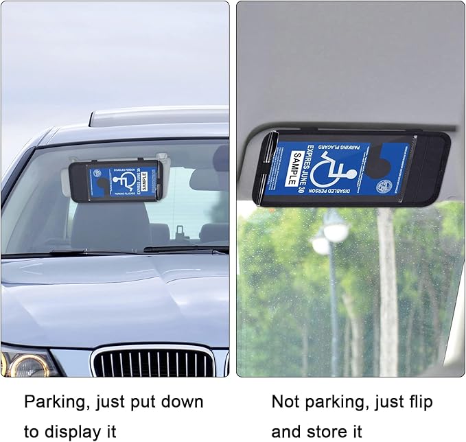 Handicap Placard Holder for Auto, Wisdompro Disabled Parking Permit Sign Protector for Car Sun Visor with Note Paper Slot, Pen Holder and Elastic Strap - Black