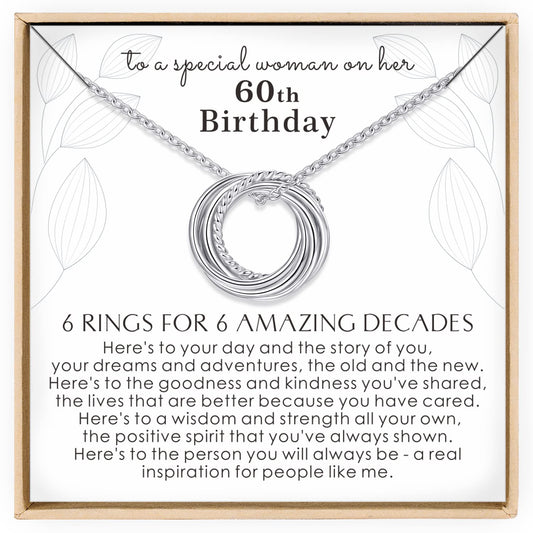 Annamate 60th Birthday Gifts for Women 925 Sterling Silver 6 Circles Necklace For Her Six Decade Jewelry 60 Years Old Birthday Gifts